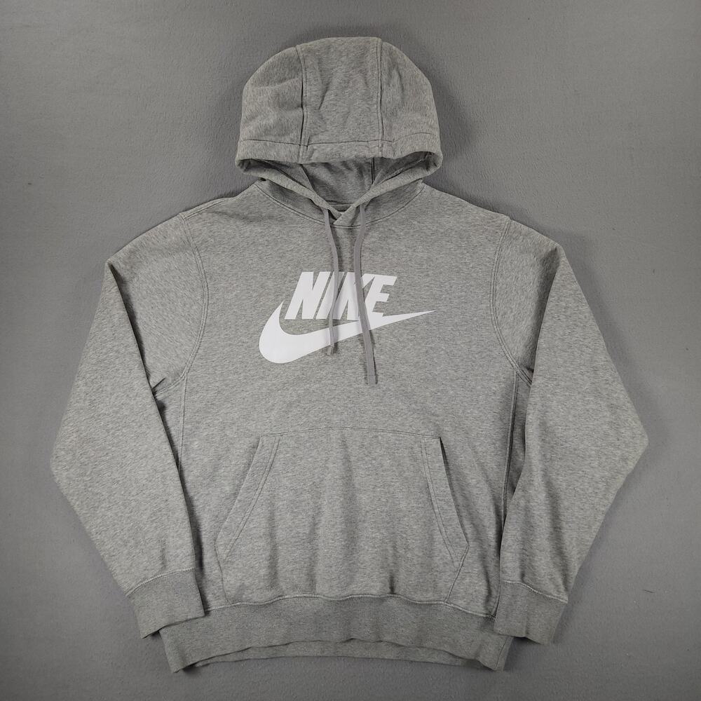 Nike Sportswear Mens Hoodie Grey Heather Futura Logo Pullover Sweatshirt Medium